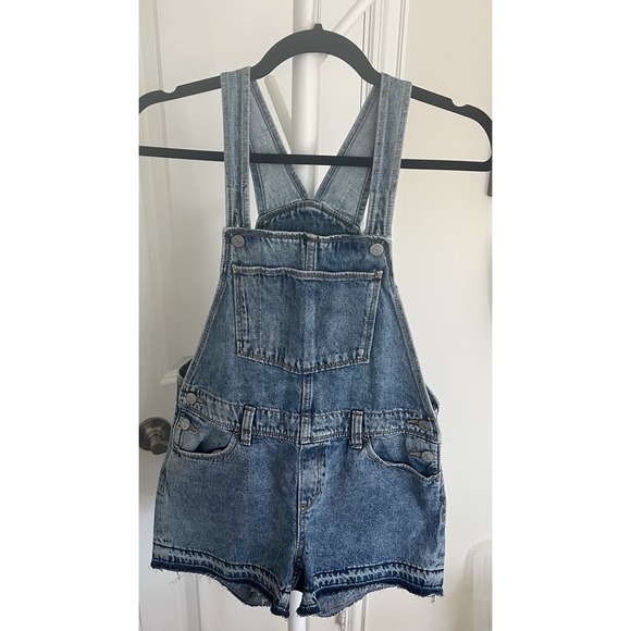 Old Navy Frayed-Hem Light Wash Blue Denim Jean Shortalls XL Girl's 14 - Picture 1 of 10